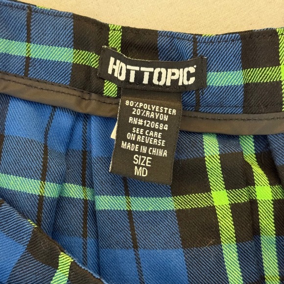 Hot Topic Blue Green Plaid Pleated Mini Skirt Medium Punk Emo Schoolgirl - Picture 2 of 8